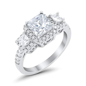 Princess Cut Simulated Cubic Zirconia Engagement Ring 925 Sterling Silver